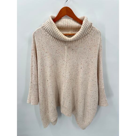 LOFT Cream Speckled Turtleneck Poncho Sweater // L - Picture 4 of 10